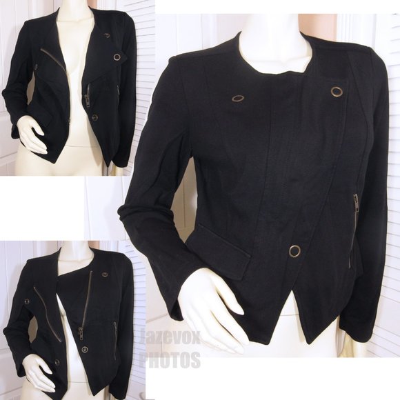 CAbi Black Moto Blazer Jacket Zip S Biker Rebel Indie Rock Punk Lagenlook Modern - Picture 1 of 16